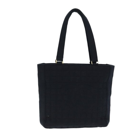 CHANEL Choco Bar Tote Bag Cotton Black CC Auth